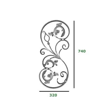 Torstab für Schmiedeeisen Zierornament Schnörkel Flügeltore 740x320, 16x8mm